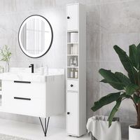 Meuble de salle de bain, 4 étagères, tiroir, panneaux de particules, design fin, blanc