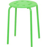 Tabouret rond en plastique coloré, 8 trous, structure tubulaire en acier, stable et empilable, vert, idéal pour le salon et la salle à manger.