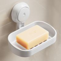 Porte-savon à ventouse pour douche de salle de bain, mural, aucun perçage requis, porte-savon en plastique amovible avec Drain, porte-éponge