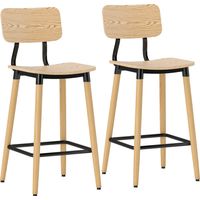 2er-Set Barhocker mit Rückenlehne, Barstühle für Hausbar, Kücheninsel, Esszimmer, , Metall, Hellbraun