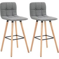 Lot de 2 tabourets de bar. chaises de bar capitonnées avec dossier et repose-pieds. pieds en bois. 41.5x47x97.5cm. gris