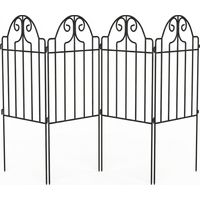 Ensemble de 4 clôtures métalliques de jardin 125x57 cm avec design voûté, résistantes à l’installation pour pelouse de patio noires