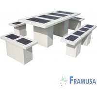 CONJUNTO COMEDOR PIEDRA RECTANGULAR JARDIN LIVINSTON VULCAN HIELO