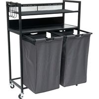DanDiBo Wäschekorb 2 Fächer mit Ablagen Schwarz Metall 96501 Wäschesammler Wäschewagen mit Rollen Wäschebox Wäschekorb Wäschesack Modern