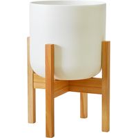 Lisbon Pot and Stand - Ceramic - L20.5 x W20.5 x H34.5 cm - White