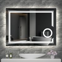 LED Badspiegel 90 x 70 cm Badezimmerspiegel mit Beleuchtung Wandspiegel mit 3-Fach Vergrößerung Schminkspiegel, Touchschalter 3 Lichtfarbe 3000-6500K, Beschlagfrei