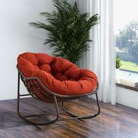 Outdoor Rattan Rocking Chair with Padded Cushion - Patio Rocker Recliner Chair Orange