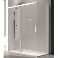 Duschwand mit Schiebetür GLASÉ weiß - Glas 8/6 mm / 145 cm mit Seitenstück: 76 - 79 cm