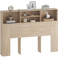 Tête de lit sur pied avec rangements, accessoire de lit 4 compartiments ouverts, 140 x 19 x 103,5 cm, effet bois naturel