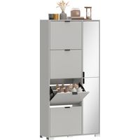Scarpiera con Specchio, 4 Cassetti Ribalta, Scarpiera Ingresso, Grigio
