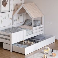 Tiroir pour lit cabane 90x190 cm en bois de pin blanc et naturel