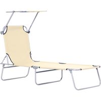 Tumbona de jardín plegable con toldo y respaldo inclinable 187x58x36cm Beige