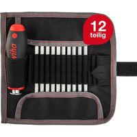 Wiha Schraubendreher mit Wechselklingen Set SYSTEM 6 (03591), 12 tlg. für tiefliegende Schrauben, Innensechskant/Kreuz/TORX/Schlitz inkl. Rolltasche