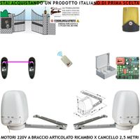 Apricancello 2 Motori Braccio Snodato Articolato 220 V Cancello Automatico 5 MT 2 Ante da 0,5 Fino a 2,5 Metri Centrale CBR Radiocomando Fotocellule Selettore