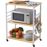 Kitchen Cart - 3-Tier Rolling, 3 Shelves, 6 S-Hooks