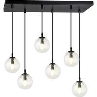 Lampada a Sospensione Cosmo, Acciaio verniciato a polvere, Vetro, Nero, 65x120x22 cm
