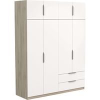 Armario Grande Dormitorio Ghost 8 Puertas y 2 Cajones Blanco Mate o Roble Kronberg o en Blanco y Roble 203x158x51 cm