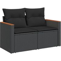 vidaXL Garden Sofa with Cushions 2-Seater Black Poly Rattan