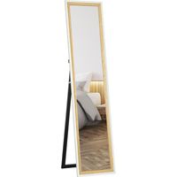 Espejo de Cuerpo Entero 157x37 cm Espejo de Pie o de Pared con Marco de MDF y Soporte Blanco y Natural Oscuro