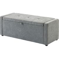 Cassapanca Pouf Contenitore 142L Lino, Seduta Imbottita 200 kg, Grigio Chiaro
