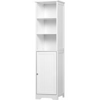 Armario baño 5 niveles columna auxiliar 3 estantes 1 puerta balda réglable blanco 40x38x160 cm