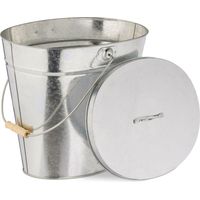 Relaxdays – Seau à cendres ovale avec couvercle 12 L – Acier galvanisé argenté – Poignée en bois – Pour charbon et cendres – Nettoyage cheminée et poêle