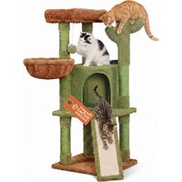 Albero Tiragraffi Per Gatti A Forma Di Cactus 106,5 Cm - Torre Tiragraffi In Sisal Naturale Con Casetta, Cuccia A Cestino E Pallina Gioco - Design Moderno Verde E Marrone