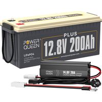 Power Queen – Batterie lithium 12V 200Ah Plus 2560Wh – Chargeur 14,6V 20A – Compatible systèmes solaires et hors réseau – Dimensions L532*P207*H216 mm - LiFePO4