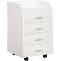 Vinsetto Cajonera de Oficina Mueble Auxiliar para Archivos con 4 Cajones Encimera Superior de Almacenaje 4 Ruedas y 2 Frenos para Estudio Despacho 40x36x65 cm Blanco