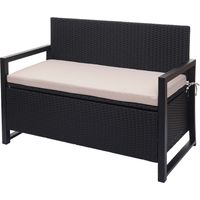 Banc 2 places en polyrotin HHG-564, banc de jardin banc, compartiment de rangement, anthracite, coussins beige