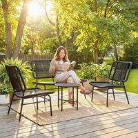 Ensemble de meubles de jardin en rotin 4 pièces, canapé d'extérieur avec table en métal, noir