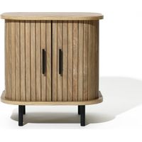 Nachttisch aus Holz im Mid-Century Stil – Beistelltisch mit Rolltür für Schlafzimmer und Wohnzimmer