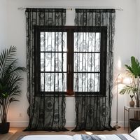 SIENTICE 140 x 160cm French Country Style Sheer Ruffled Curtains, Easy to Install, for Living Room and Bedroom. Black