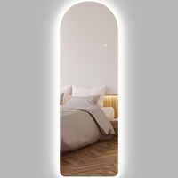 Espejo de pared grande de 120 x 40 cm con iluminación LED, espejo arqueado, intensidad regulable y 3 colores de iluminación transparente.