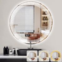 Badezimmer Spiegel Mit Beleuchtung, Ultrixe Rund 70cm LED Badezimmerspiegel Wandspiegel Mit Uhrzeit Und Touch Schalter, Dimmbar,Warmweiß/ Kaltweiß/ Neutral, Beschlagfrei