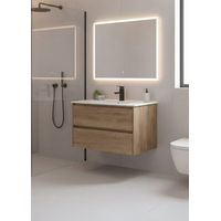 Meuble de salle de bain suspendu Dune 80 cm avec vasque intégrée, bois cendré, 2 tiroirs