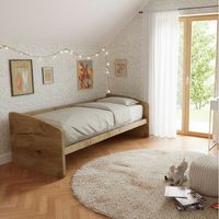Divano letto singolo italiano con rete a doghe in faggio - 80x190 cm - Quercia
