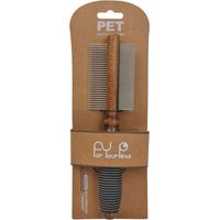 Peigne double face avec manche en bois pour chat, peigne de toilettage en acier inoxydable, peigne en métal double face pour chiens, brosse de toilettage pour chiens, brosse à poils d'animau