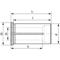 Douille de réduction, d : 20 mm, d1 6 mm, L 51 mm, L1 : 55,5 mm