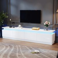 Meuble TV 1803440 cm avec 4 tiroirs, support TV et meuble TV Avec LED, meuble bas brillant et table TV, meuble TV et commode TV Convient pour les téléviseurs jusqu'à 80 pouces, blanc