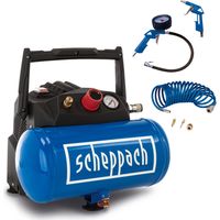 Scheppach Compresseur d'air HC06 - 1200 W - Sans huile - Cuve 6 L - Pression 8 bar - Puissance d'aspiration 200 L/min - Compresseur d'air mobile et compact - Set d'accessoires