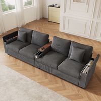 Canapé moderne 4 places en velours côtelé, canapé de salon avec fonction de charge USB/USB-C, accoudoir central rabattable, rangement caché, canapé confortable pour bureau et maison, gris