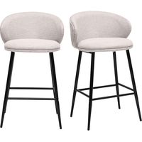 Tabourets de bar design en tissu effet velours texturé beige et métal noir (lot de 2) ROSALIE
