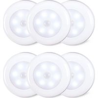 Confezione da 6 luci LED con sensore di movimento da 8 cm per interni, alimentate a batteria AAA, adesive per scale, sottopensili, armadi, bianco freddo