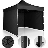 Garden Pavilion Tent, 3x3m, Black, 3 Sides, Waterproof