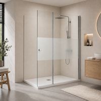 Onbath's Paroi de douche à l'italienne 90+40 cm volet pivotant en verre transparent à bande dépolie - profilés chromés