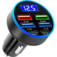 Car USB 6 Ports Charger, 12/24V Fast USB Car Charger Fast Charging Car Cigarette Lighter Socket Adapter with LED Voltmeter Compatible with iPhone 17/16/15/14/13/12, iPad Samsung Galaxy