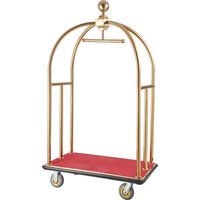 VEVOR Carrello Portavaligie per Hotel, Carico 500 kg Carrello Trasporto Portavaligie in Acciaio Inox Spazzolato con Montanti Curvi, Ponte in Moquette Rossa, Ruote in Gomma 152,4 mm per Hotel Condomini