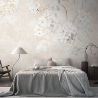 Photo wallpaper Profhome 399191 hot embossed non-woven wallpaper smooth with floral pattern matt beige cream grey white 3.71 m x 2.8 m