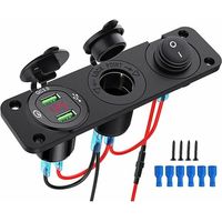 Prise USB 12v Encastrable,Prise Allume Cigare 12v,Qc 3.0 12V Double Chargeur USB,Panneau de Prise Allume-Cigare,Interrupteur à Bascule Lumineux pour Bateaux, Remorques,Voitures,Bus,Noir